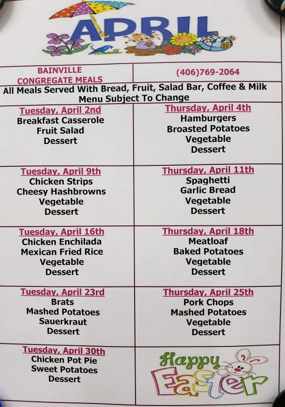 April 2019 Senior Meals